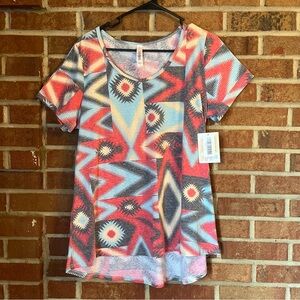 LulaRoe Women L Classic TShirt Short Sleeve Faded Abstract Print High Low NWT
